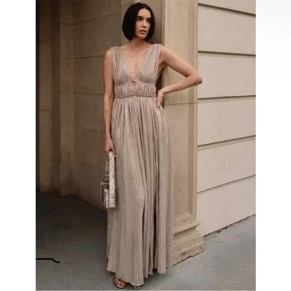 knee length dresses for ladies Retrofête Helene Dress - Antique Gold main image 1